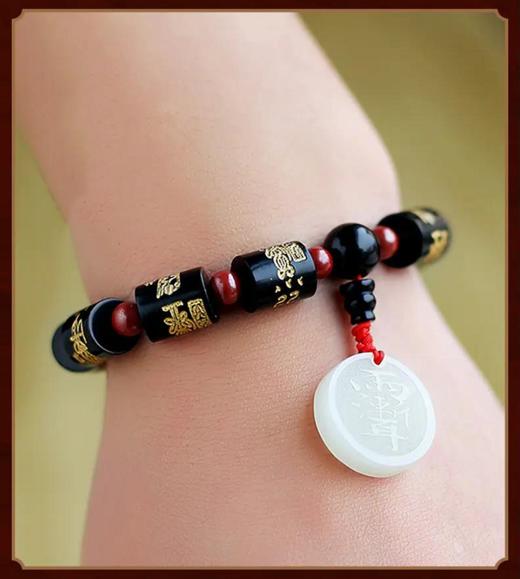 五行墨玉手串，和田墨玉，精工雕刻 商品图3