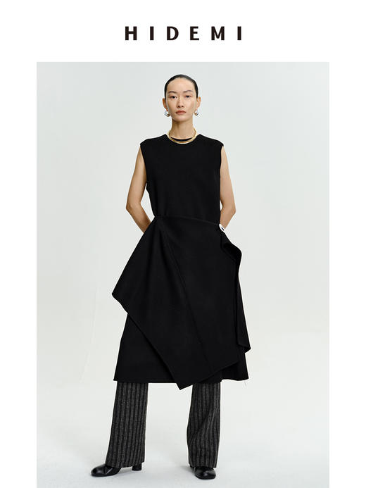 HIDEMI 美利奴羊毛廓形极简皮扣设计感斗篷/连衣裙两件套 商品图6
