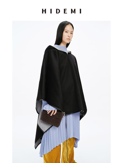 HIDEMI 水波双面双色羊毛拉链廓形大斗篷大衣 商品图5
