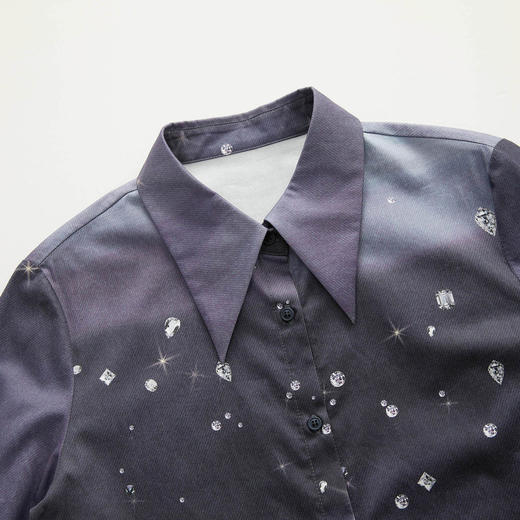 谜底复古衬衫2022秋季新款星空印花修身显瘦衬衣长袖女228MC6228 商品图3