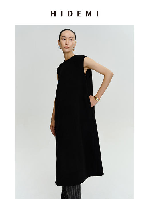HIDEMI 美利奴羊毛廓形极简皮扣设计感斗篷/连衣裙两件套 商品图5