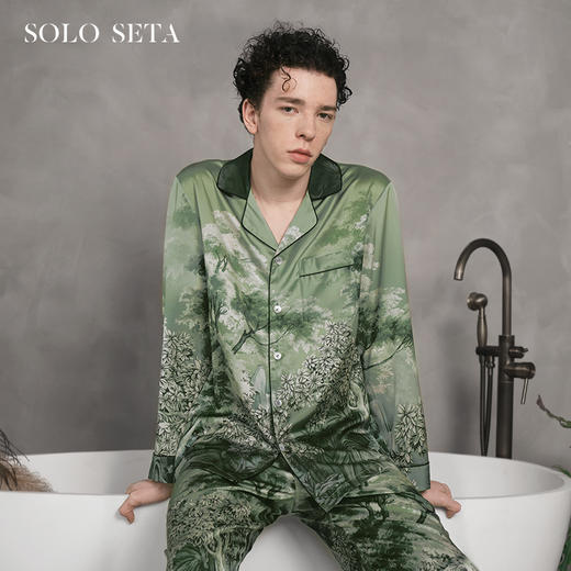 Solo seta22姆米男士真丝睡衣套装长袖桑蚕丝家居服丝绸可外穿秋冬 商品图0