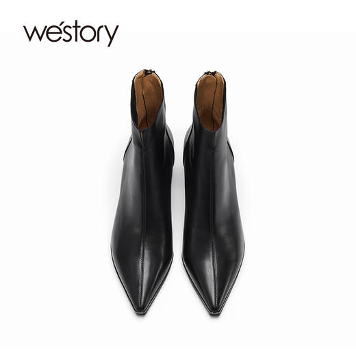 westory22年秋冬新款尖头短靴复古休闲大气质感粗跟靴82201 商品图3