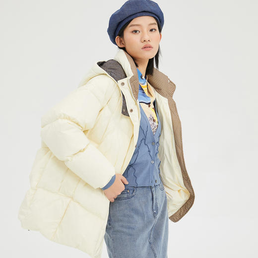 谜底2022冬季新品休闲时尚连帽面包服宽松中长羽绒服女229MY6184 商品图1