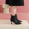 西村名物欧美短靴优雅尖头细跟羊皮压纹黑色皮靴女显瘦气质44881 商品缩略图3