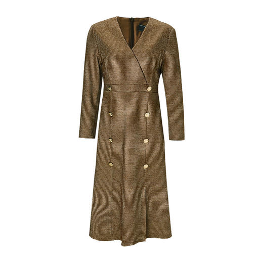 EITIE爱特爱新款V领格纹收腰修身显瘦连衣裙6807508 商品图5