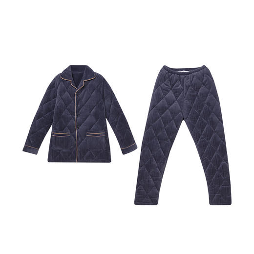 都市丽人都市锋尚生活家居男士加厚夹棉套装法兰绒烂花夹棉厚家居服长袖睡衣FH21J3 商品图3