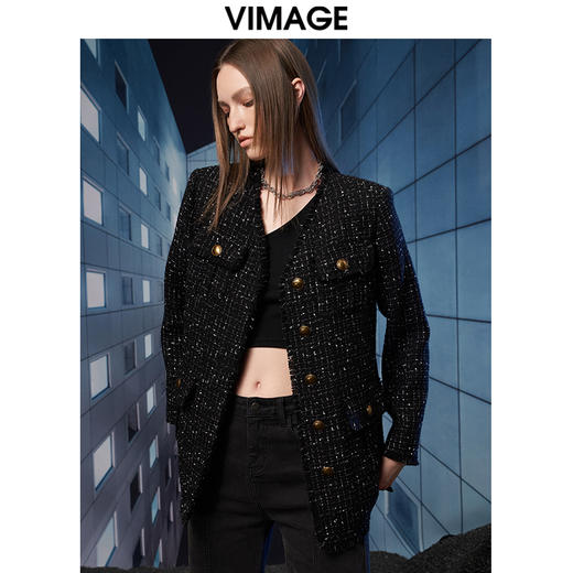  VIMAGE纬漫纪冬季新款粗花呢气质修身显瘦外套V1803403 商品图3