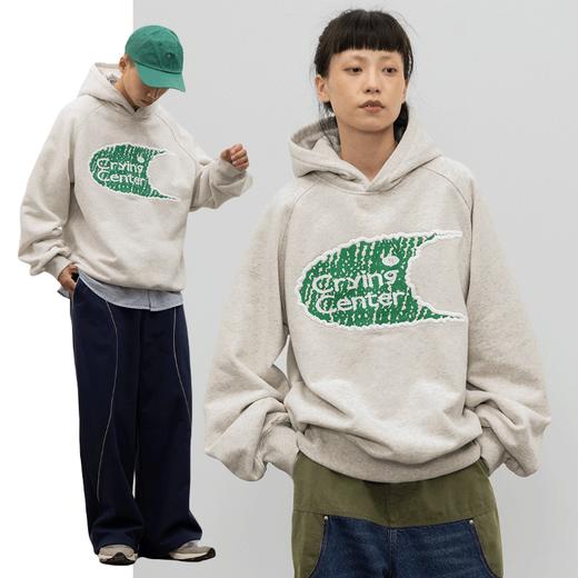 cryingcenter 月亮泪湾 印花刺绣边 加绒带帽宽松多色卫衣 商品图3