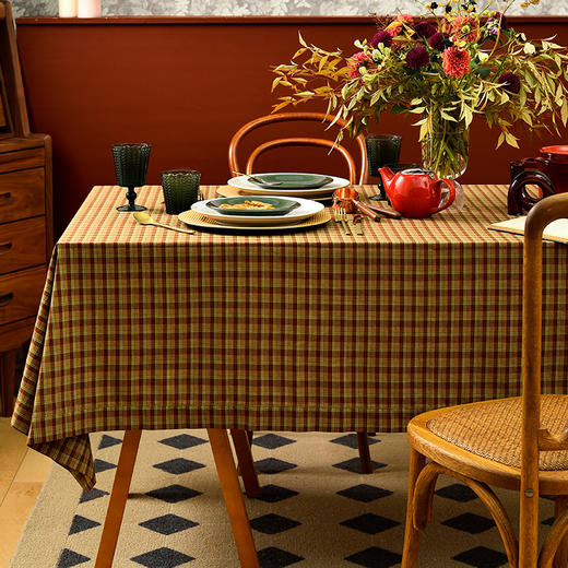复古格纹方形桌布复古布艺纯棉桌布 商品图0