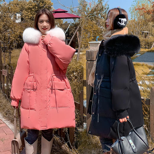 FF-206韩版胖妞mm冬季新款加肥加大码女装狐狸毛领中长款羽绒服206 商品图0