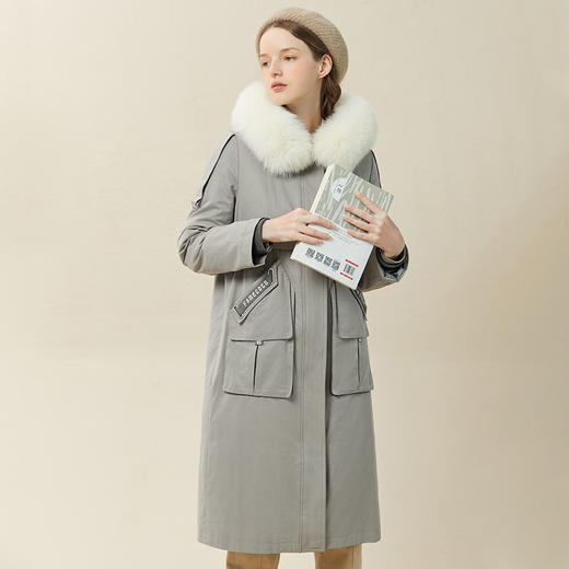 Famecoco范可儿防风御寒保暖狐狸毛领羽绒服女大口袋工装外套F228AH001 商品图2