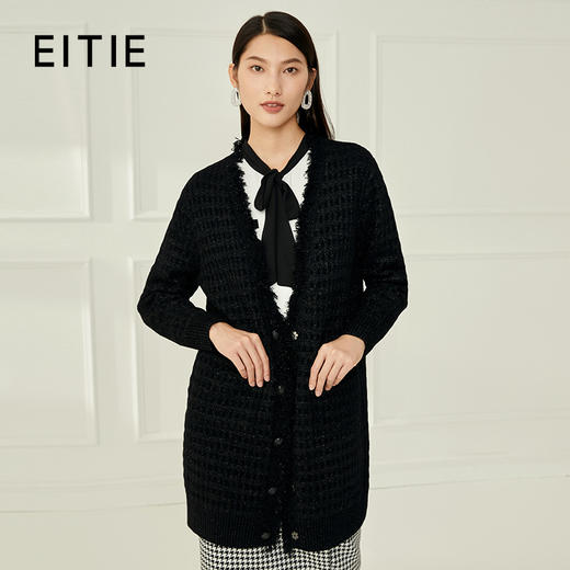 EITIE爱特爱冬季新款款时尚百搭纯色V领针织衫长外套女6801523 商品图0