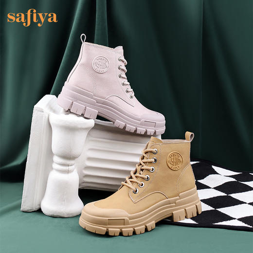 【春节不打烊】Safiya/索菲娅 靴子2022冬季新款英伦风加绒高帮厚底户外马丁靴女 SF24118186 商品图10