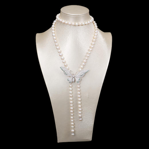 秋冬原创淡水珍珠项链，满钻蝴蝶胸针多用款珍珠毛衣链NM-2229301 商品图0