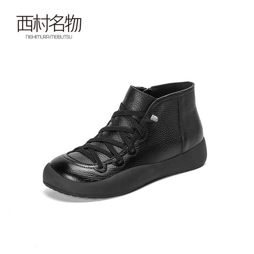西村名物圆头舒适真皮透气软底软面优雅纯色百搭休闲裸靴女44771 商品图1