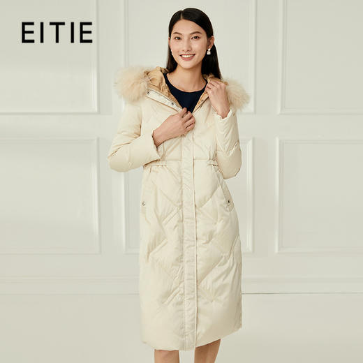 EITIE爱特爱冬季新款时尚保暖显瘦狐狸毛领长款白鸭绒羽绒服6811515 商品图0