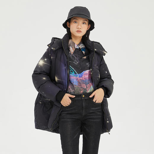 谜底2022冬季新品时尚宽松面包服鸭绒中长款羽绒服女229MY6192 商品图0