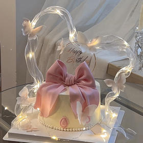 【蝴蝶结加灯带蛋糕】-生日蛋糕/女神蛋糕