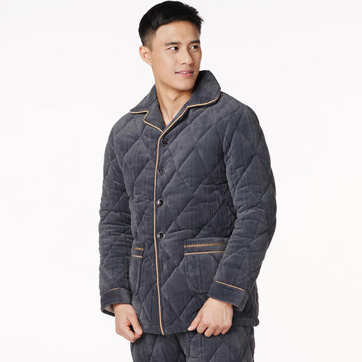 都市丽人都市锋尚生活家居男士加厚夹棉套装法兰绒烂花夹棉厚家居服长袖睡衣FH21J3 商品图0