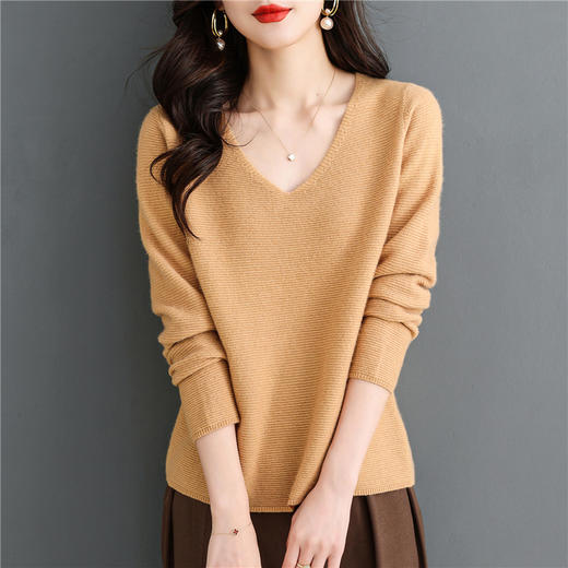 V领羊毛衫，100纯羊毛内搭鸡心领打底衫CC-28-6101 商品图0