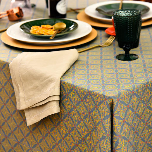 黄蓝菱形纹样方形桌布轻奢高级感家用桌布 商品图1