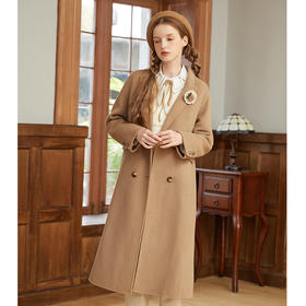 Famecoco范可儿西装领毛呢大衣女羊毛双面呢外套过膝长款F228AQ005