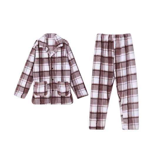 都市丽人都市锋尚生活家居男士长毛绒套装北极绒印格厚家居服长袖睡衣FH21H3 商品图3