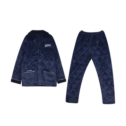 都市丽人都市锋尚生活家居男士加厚夹棉套装牛奶绒烂花夹棉厚家居服长袖睡衣FH21J5 商品图6