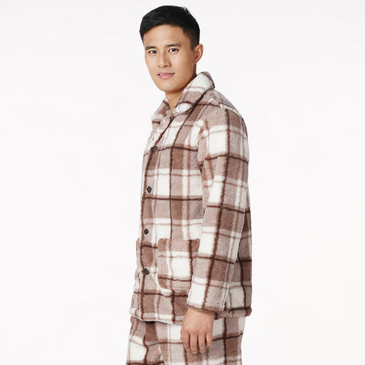 都市丽人都市锋尚生活家居男士长毛绒套装北极绒印格厚家居服长袖睡衣FH21H3 商品图1