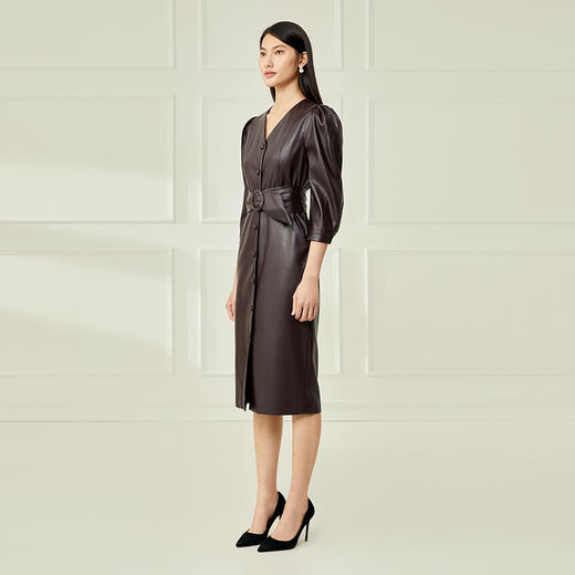 EITIE爱特爱冬季新款洋气复古宫廷袖收腰系带连衣裙女裙6707421 商品图2