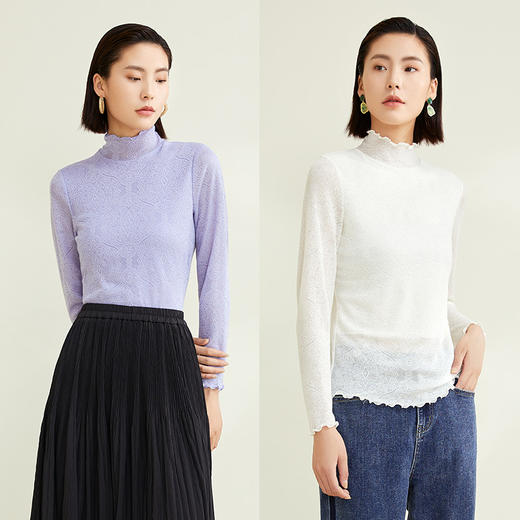 【特价】玳莎提花半高领针织衫女春秋新款优雅高级感套头毛衣上衣穿搭  CD32301 商品图1