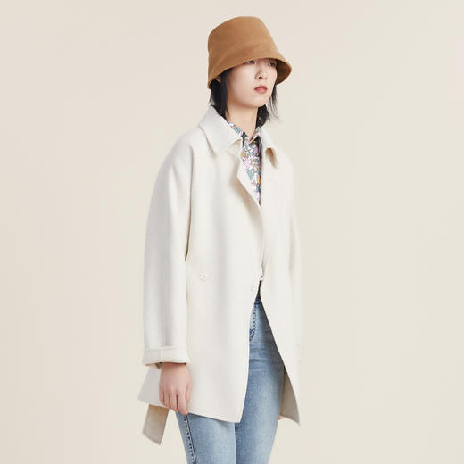 【高端系列】谜底2022秋新款时尚西装领宽松毛呢大衣女223GD1131 商品图2