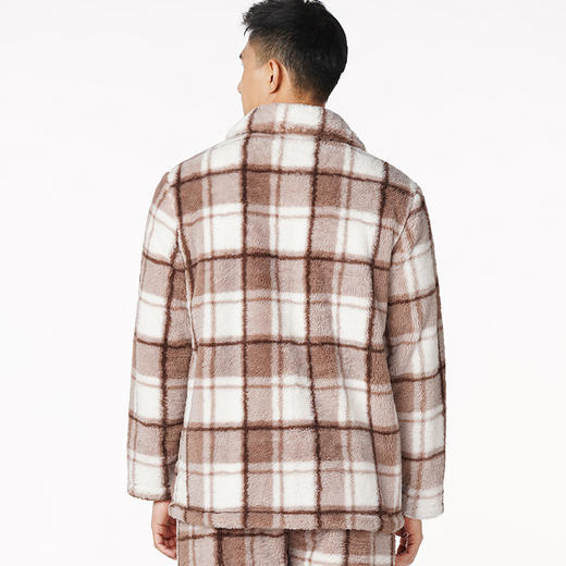 都市丽人都市锋尚生活家居男士长毛绒套装北极绒印格厚家居服长袖睡衣FH21H3 商品图2