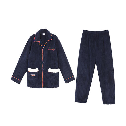 都市丽人都市锋尚生活家居男士长毛绒套装北极绒抽条厚家居服长袖睡衣FH21H6 商品图4