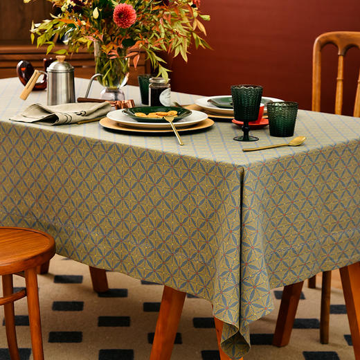 黄蓝菱形纹样方形桌布轻奢高级感家用桌布 商品图2