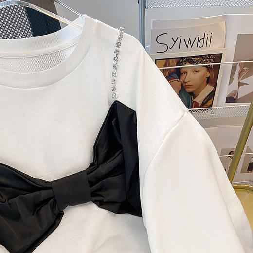 黛唯梵抖音爆款圆领卫衣女2022秋季新款小众钻链吊带蝴蝶结假两件上衣服 商品图3