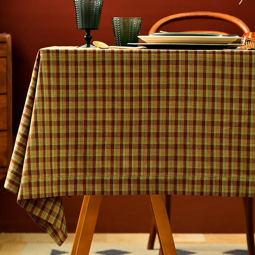 复古格纹方形桌布复古布艺纯棉桌布 商品图1