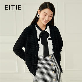 EITIE爱特爱冬季新款款时尚百搭纯色V领针织衫短外套女6801524