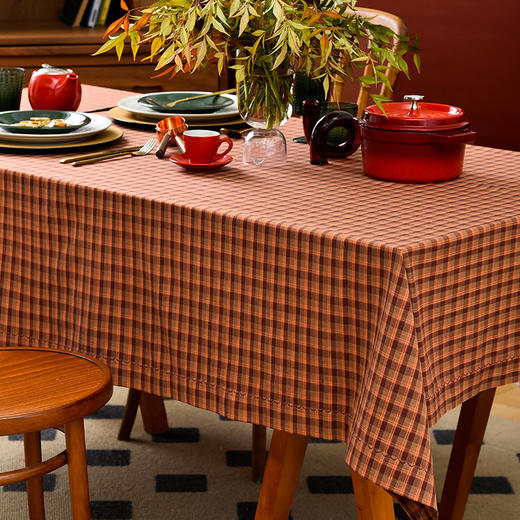 复古格纹方形桌布复古布艺纯棉桌布 商品图3