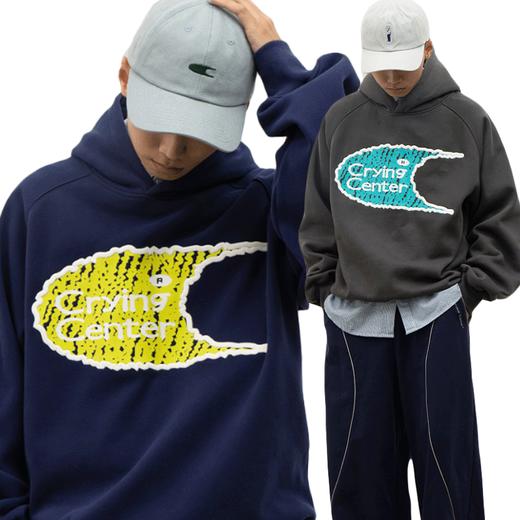 cryingcenter 月亮泪湾 印花刺绣边 加绒带帽宽松多色卫衣 商品图2