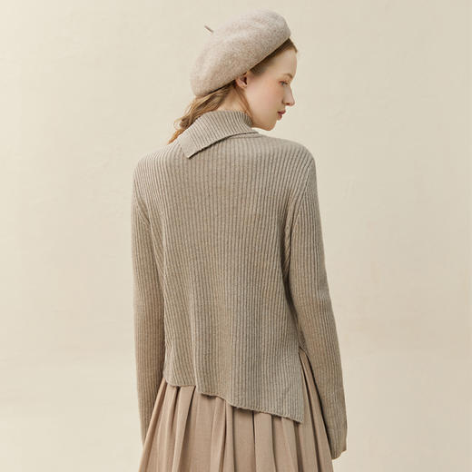famecoco范可儿坑条纹下摆不对称针织衫冬高弹羊毛上衣女F228DC011 商品图2