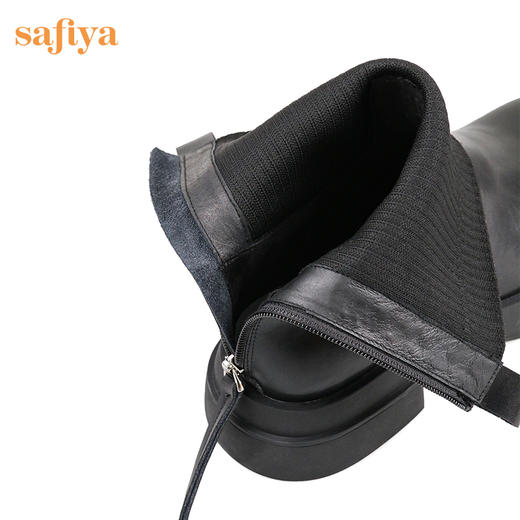 【新品特惠】Safiya/索菲娅 弹力袜靴2022冬季新款复古英伦风厚底侧拉链百搭显瘦短靴 SF24116130 商品图9