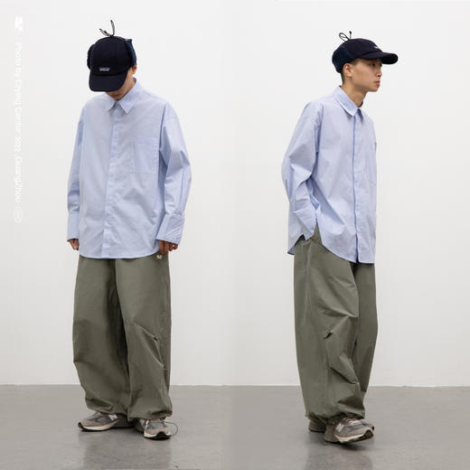 CryingCenter 灰绿 美式风衣料阔腿裤橡筋运动裤空气裤 哭喊中心 商品图4