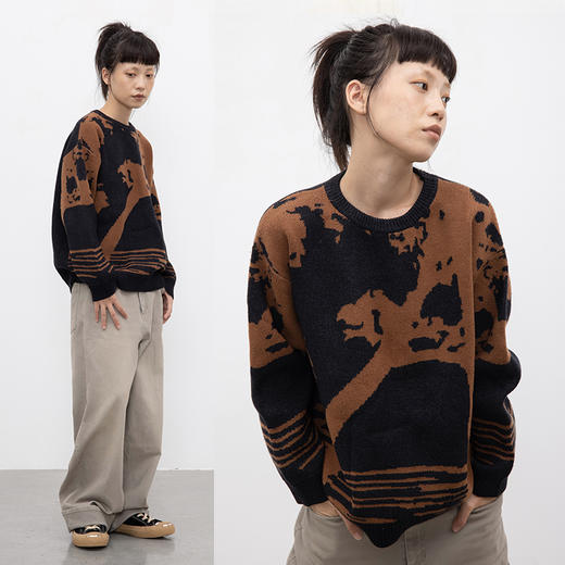 CryingCenter 树影提花加厚保暖毛衣 茶棕 葱绿 哭喊中心 商品图2