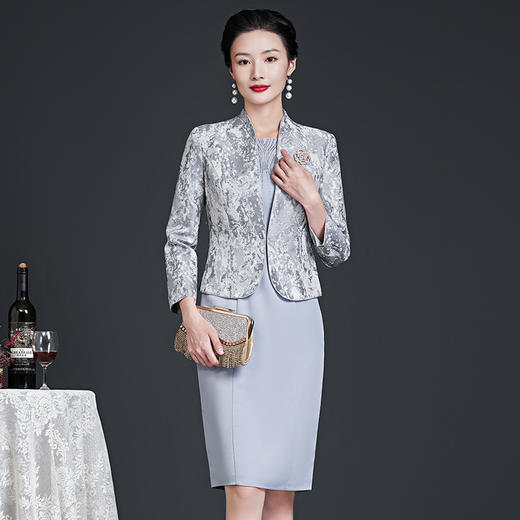 ZY-T0679秋装新款时尚优雅圆领烫钻连衣裙大码减龄日常裙子 商品图1