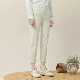 Famecoco范可儿纯棉休闲裤秋冬款显瘦修身纯色百搭裤子女F228GA012