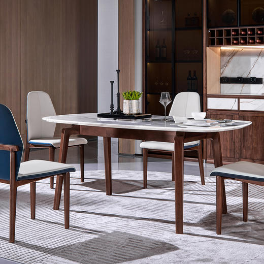 【现代风-CY302餐桌】现代风/餐厅/北美黑胡桃木/实木+大理石餐桌 商品图0