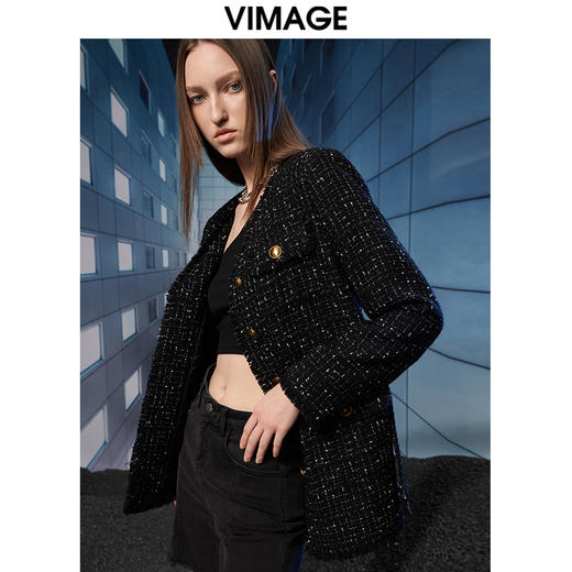  VIMAGE纬漫纪冬季新款粗花呢气质修身显瘦外套V1803403 商品图1