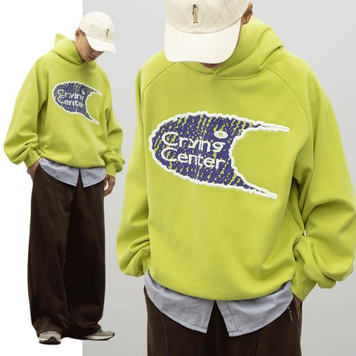 cryingcenter 月亮泪湾 印花刺绣边 加绒带帽宽松多色卫衣 商品图1